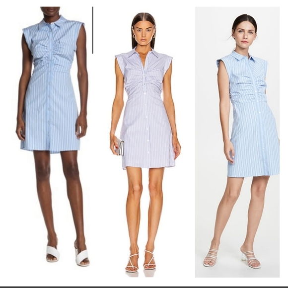 NEW Veronica Beard Blue Ferris Ruched Shirtdress 8 - Picture 5 of 11